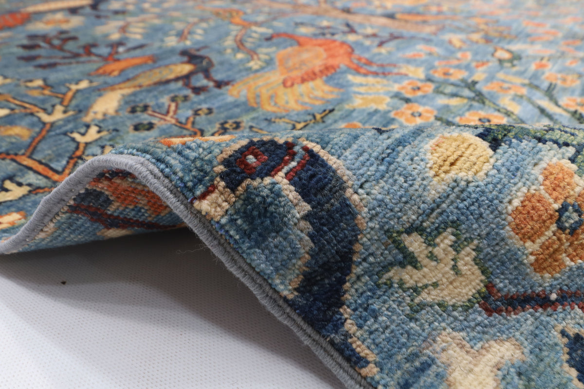 150 x 196 cm | Birds Design Hand Knotted Veg Dye Wool Afghan Carpet
