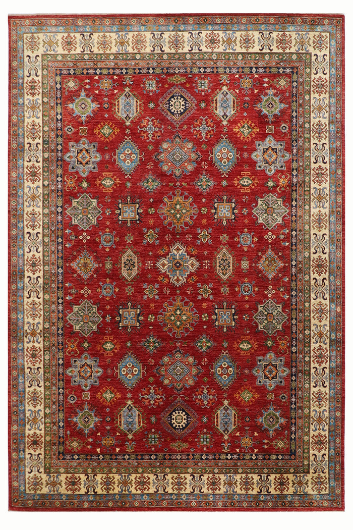 277 x 362 cm | Oriental kazak Red Area Rug Afghan Hand Knotted Veg Dye Wool carpet