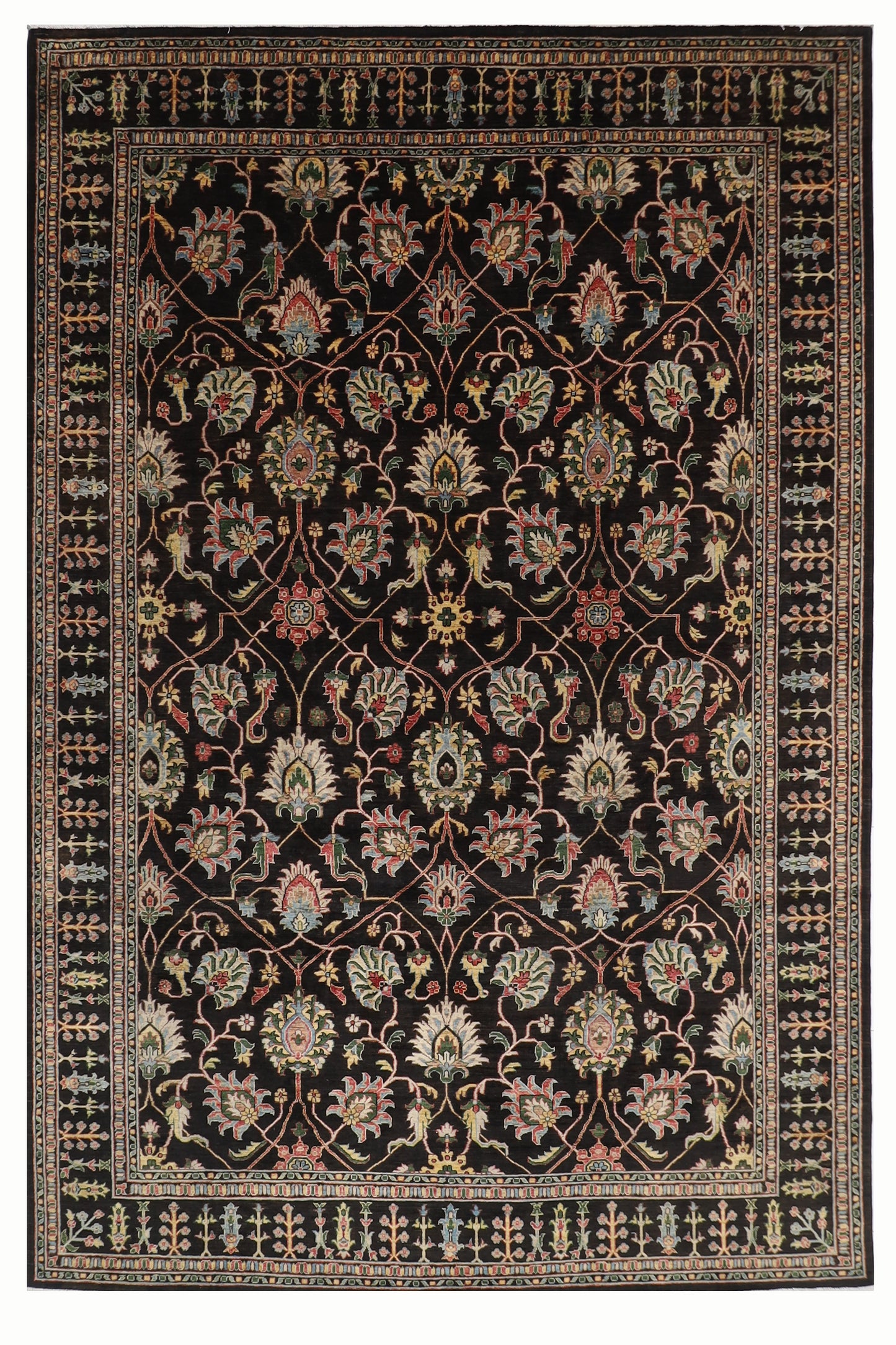 271 x 372 cm | Oriental Sultani Black Area Rug Afghan Hand Knotted Veg Dye Wool carpet