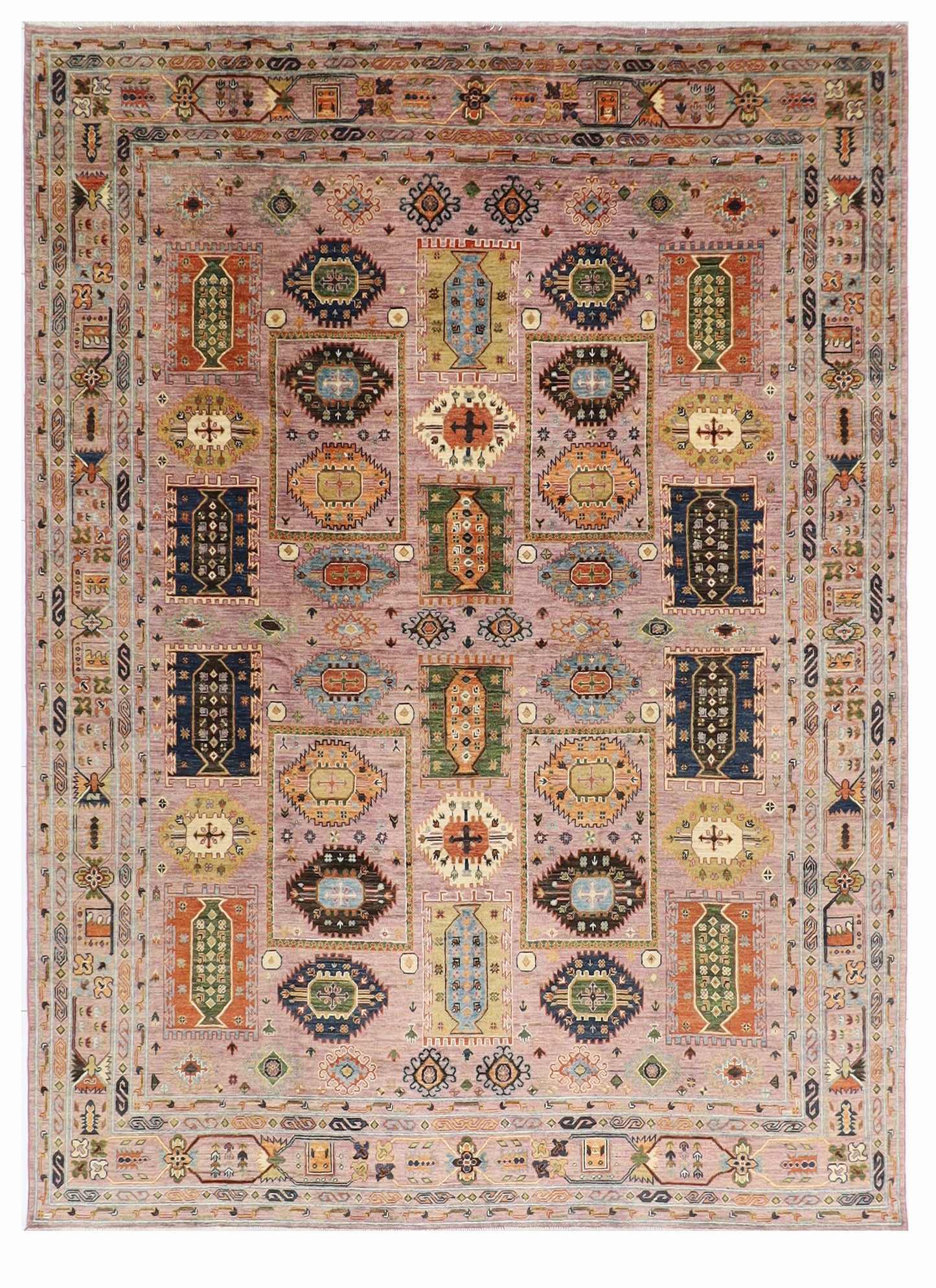 250 x 295 cm | Oriental Waziri Pink Area Rug Afghan Hand Knotted Veg Dye Wool carpet