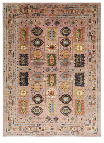 250 x 295 cm | Oriental Waziri Pink Area Rug Afghan Hand Knotted Veg Dye Wool carpet