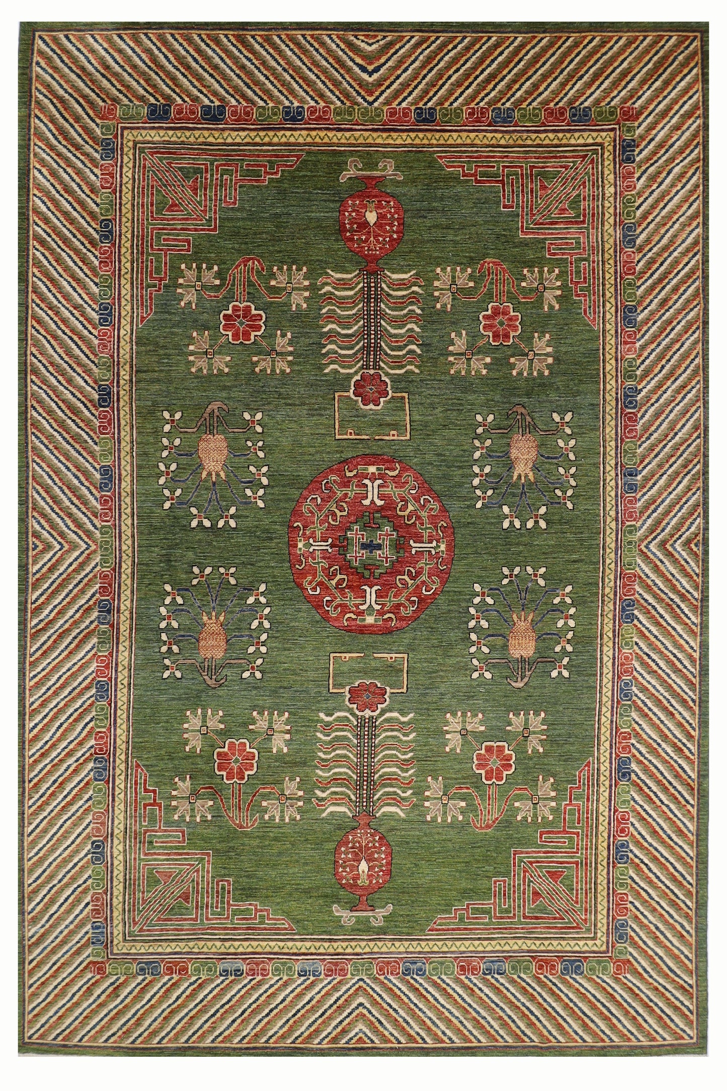 310 x 415 cm | Oriental Suzani Green Area Rug Afghan Hand Knotted Veg Dye Wool carpet