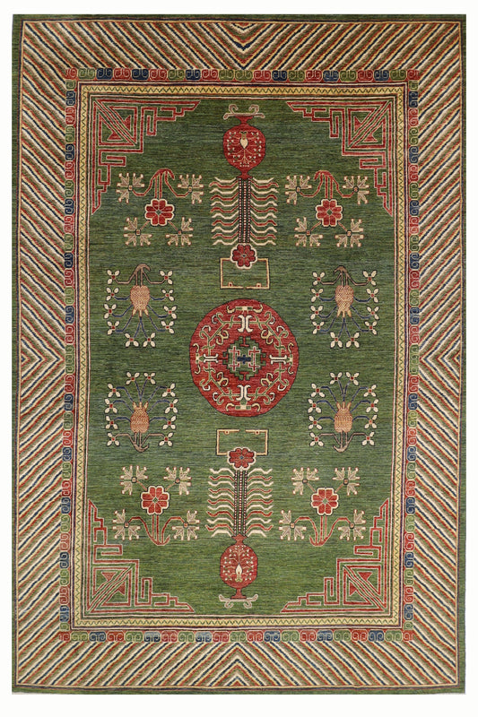 310 x 415 cm | Oriental Suzani Green Area Rug Afghan Hand Knotted Veg Dye Wool carpet