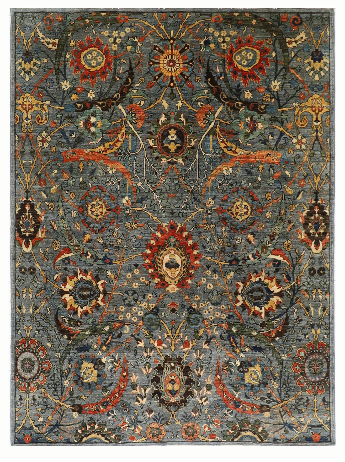 246 x 297 cm | Foral Blue Oriental Area Rug Afghan Hand Knotted Veg Dye Wool carpet