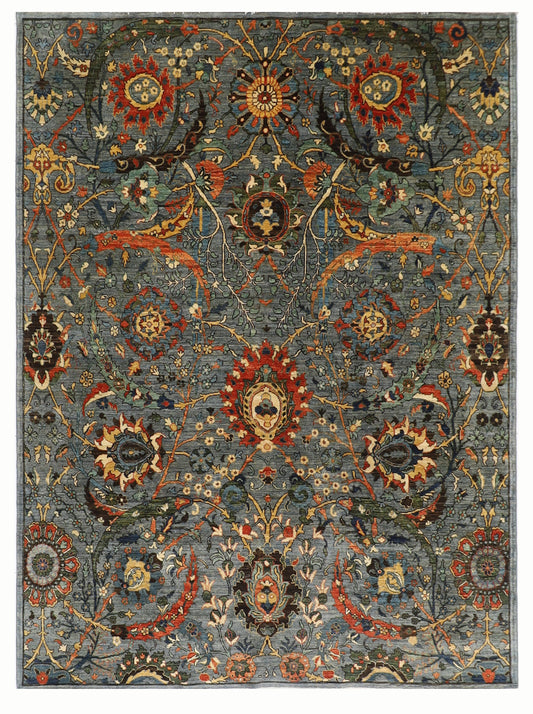246 x 297 cm | Foral Blue Oriental Area Rug Afghan Hand Knotted Veg Dye Wool carpet