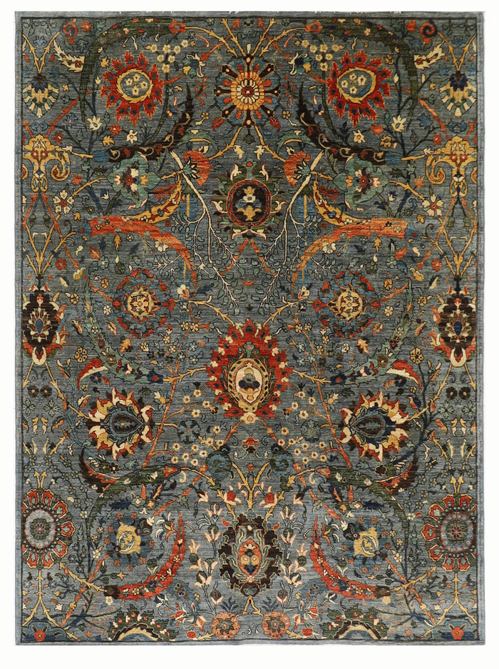 246 x 297 cm | Foral Blue Oriental Area Rug Afghan Hand Knotted Veg Dye Wool carpet