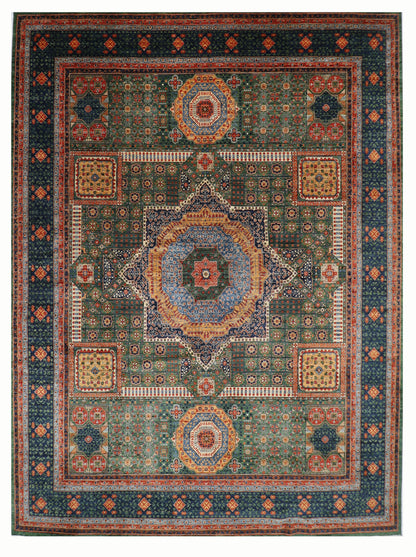368 x 450 cm |  Large Mamluk Green Area Rug Afghan Hand Knotted Veg Dye Wool carpet