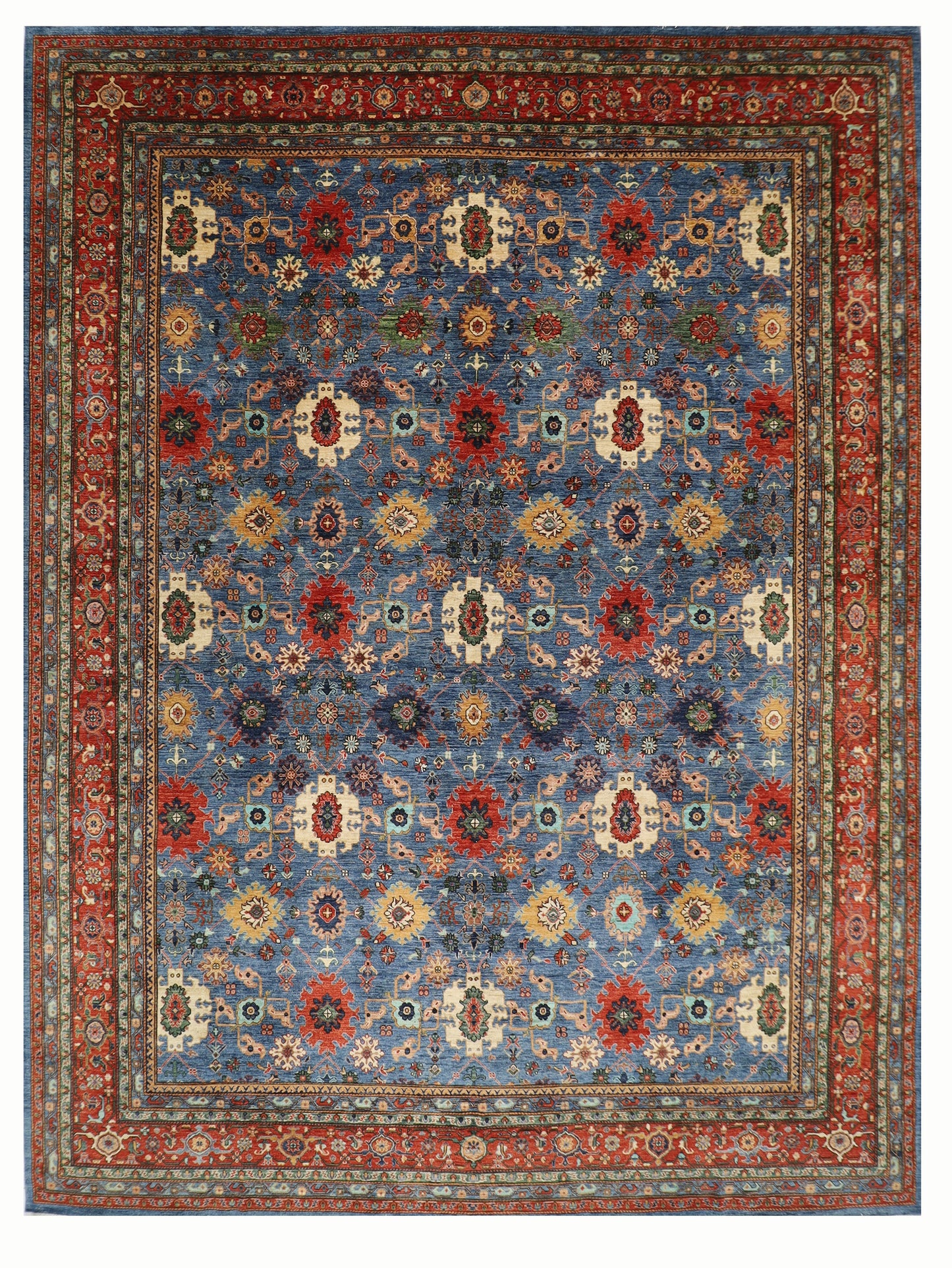 363 x 452 cm | Oriental Large Blue Area Rug Afghan Hand Knotted Veg Dye Wool carpet
