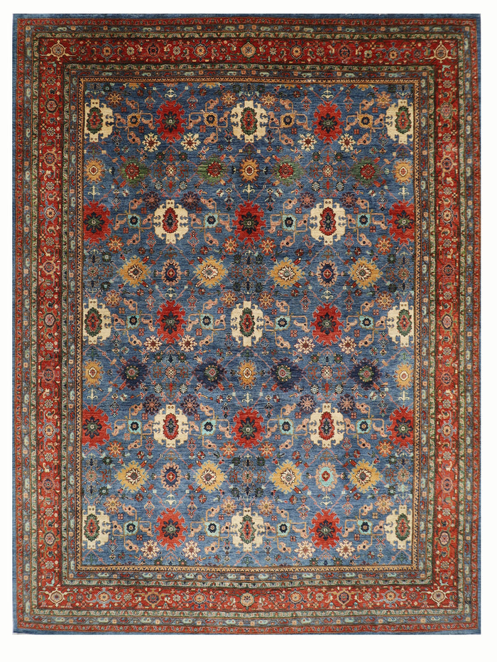 363 x 452 cm | Oriental Large Blue Area Rug Afghan Hand Knotted Veg Dye Wool carpet