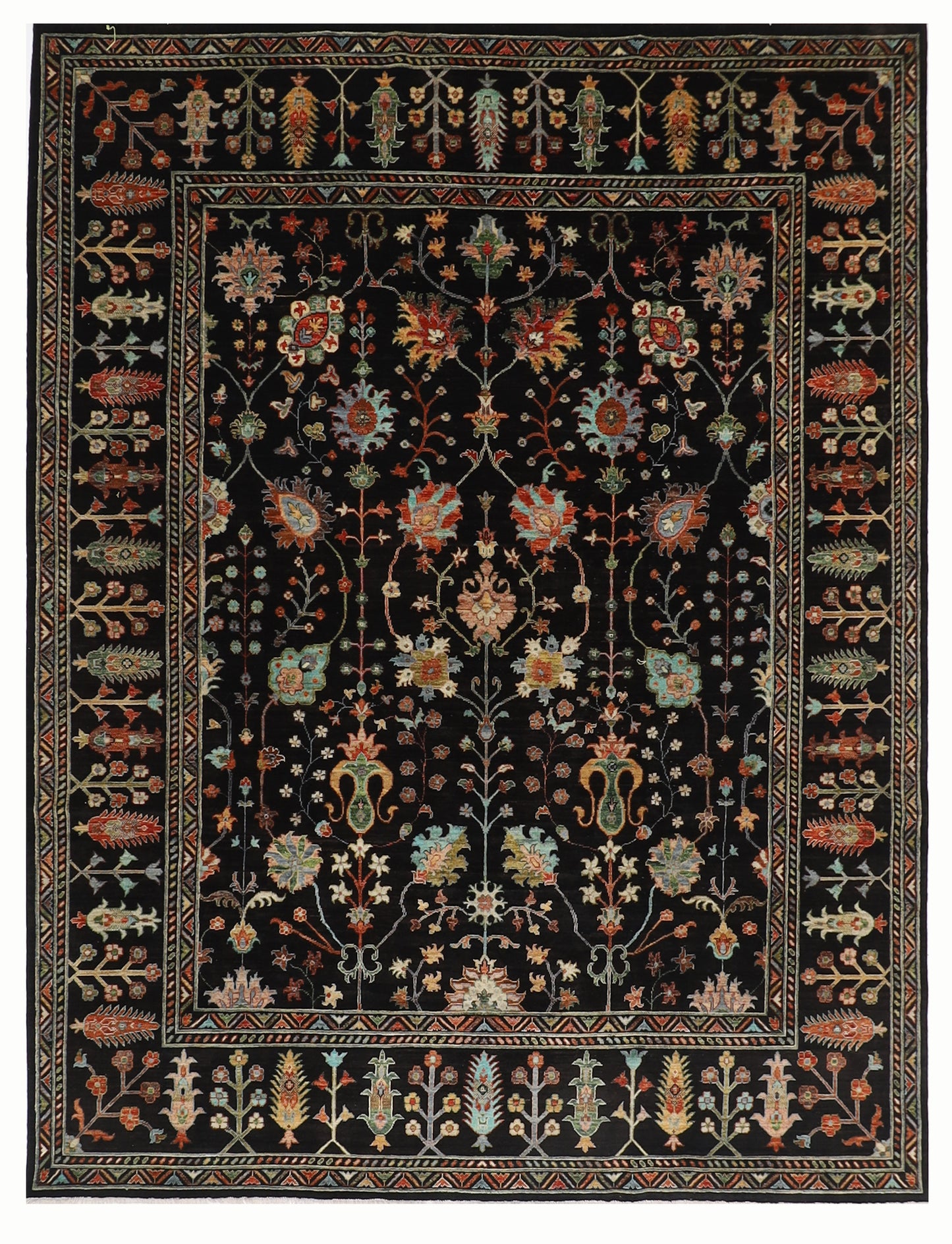 253 x 303 cm | Oriental Sultani Black Area Rug Afghan Hand Knotted Veg Dye Wool carpet