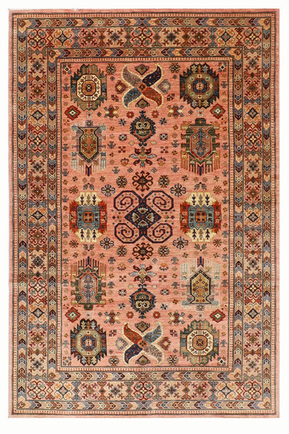 199 x 295 cm | Oriental Waziri Pink Area Rug Afghan Hand Knotted Veg Dye Wool carpet