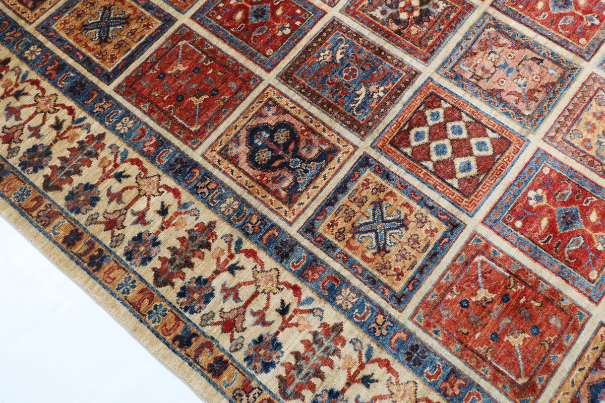 207 x 299 cm | Geometric Design Hand Knotted Veg Dye Wool Afghan Carpet