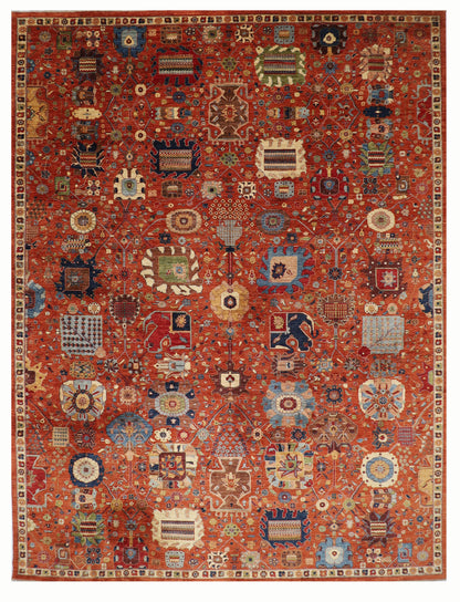 361 x 464 cm | Oriental Large Serapi Red Area Rug Afghan Hand Knotted Veg Dye Wool carpet