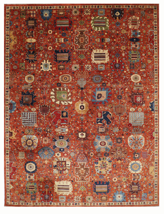 361 x 464 cm | Oriental Large Serapi Red Area Rug Afghan Hand Knotted Veg Dye Wool carpet