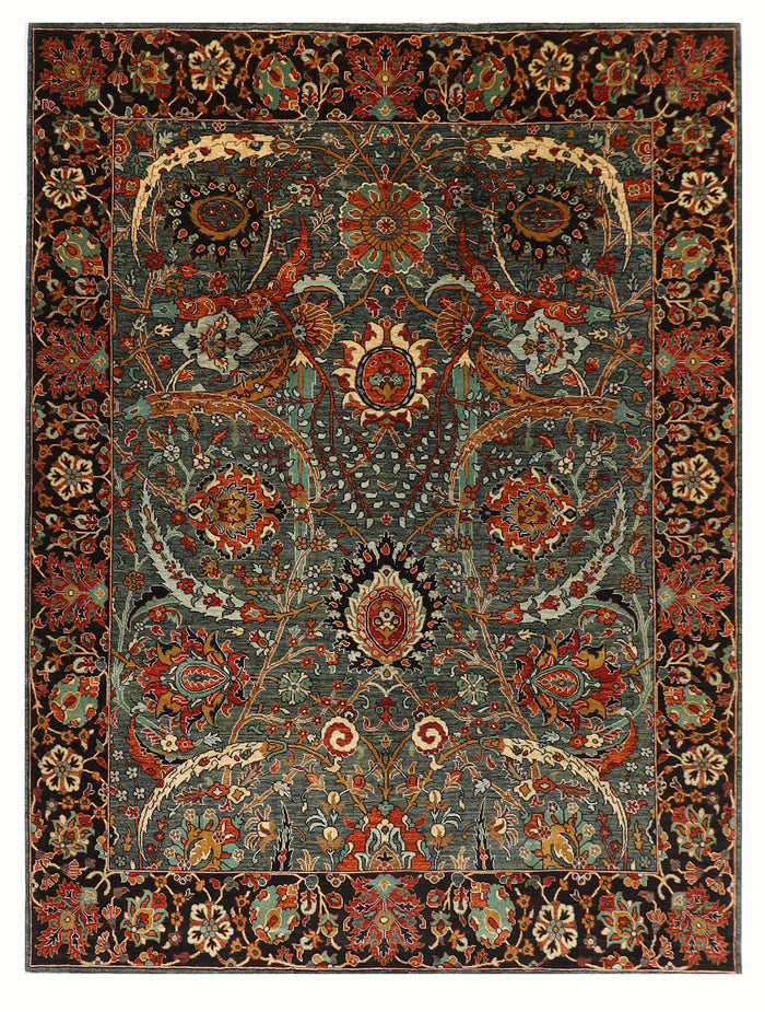 249 x 298 cm | Oriental Green Area Rug Afghan Hand Knotted Veg Dye Wool carpet
