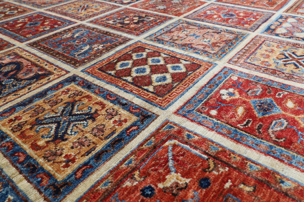 207 x 299 cm | Geometric Design Hand Knotted Veg Dye Wool Afghan Carpet