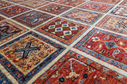 207 x 299 cm | Geometric Design Hand Knotted Veg Dye Wool Afghan Carpet