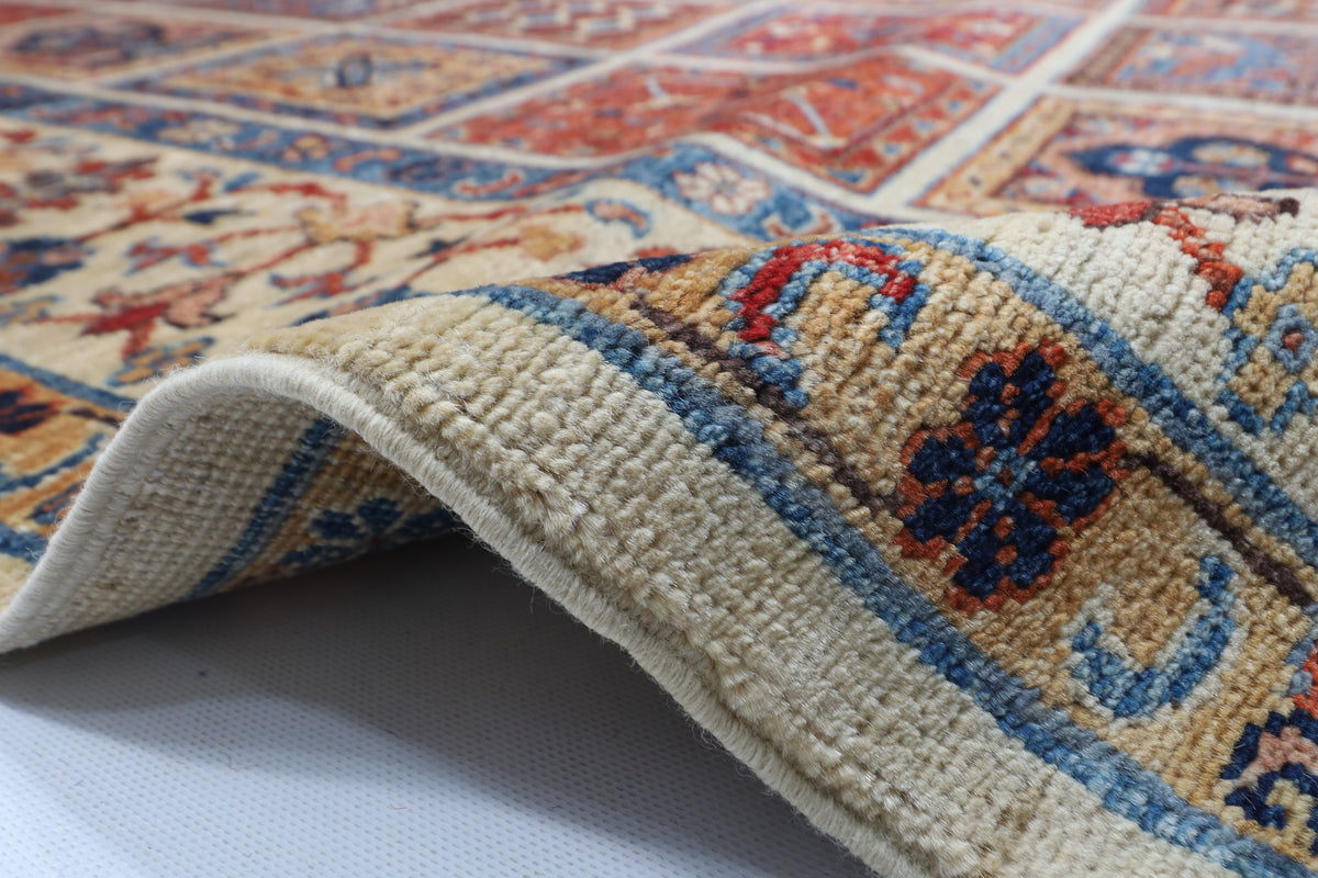 207 x 299 cm | Geometric Design Hand Knotted Veg Dye Wool Afghan Carpet