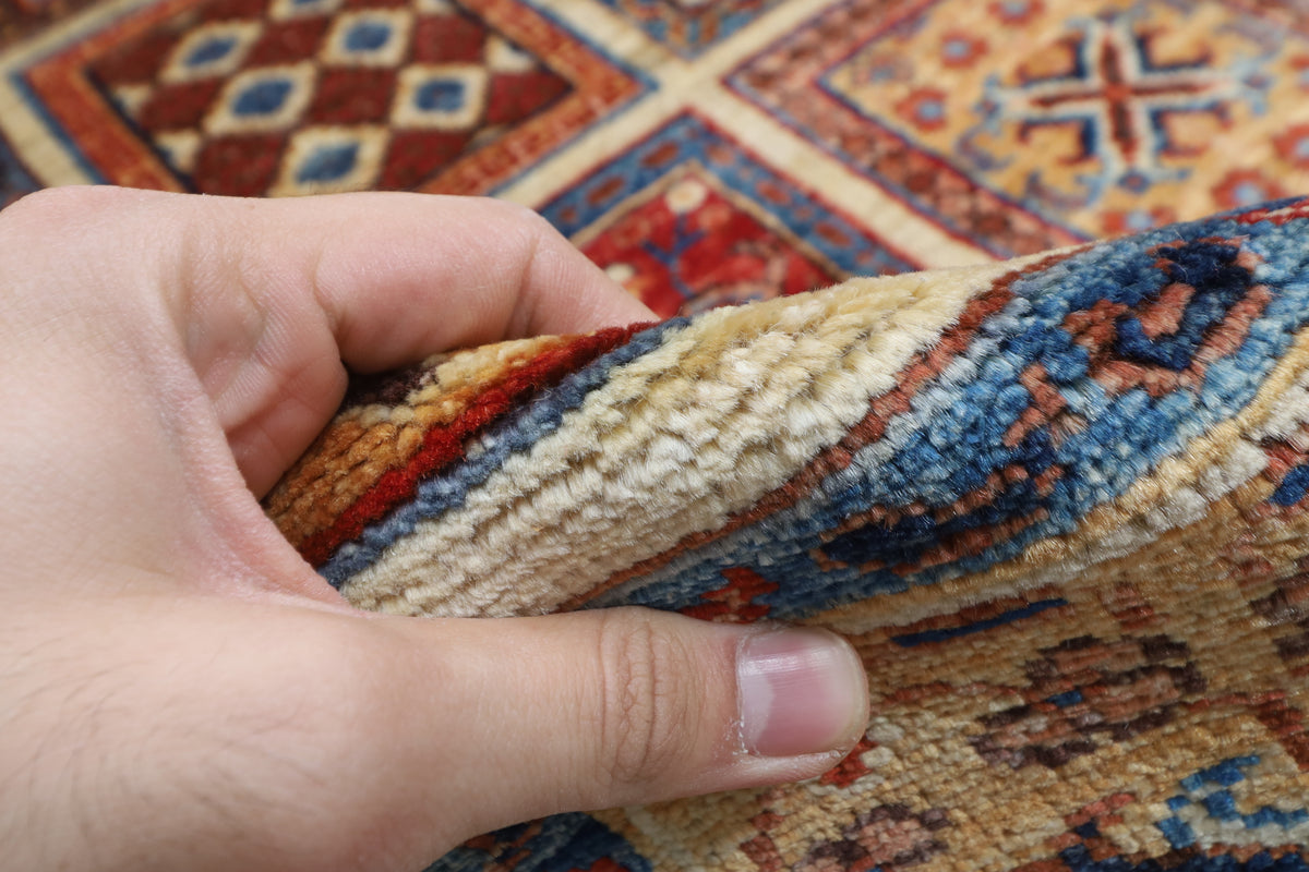 207 x 299 cm | Geometric Design Hand Knotted Veg Dye Wool Afghan Carpet