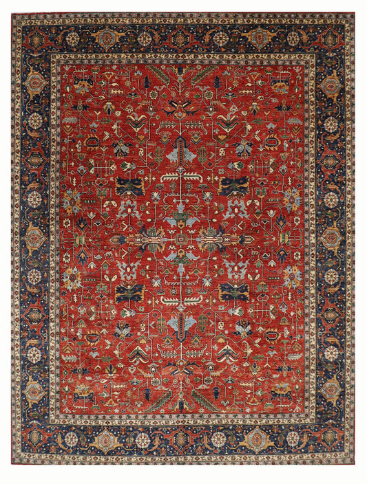 358 x 463 cm | Large Serapi Red Area Rug Afghan Hand Knotted Veg Dye Wool carpet