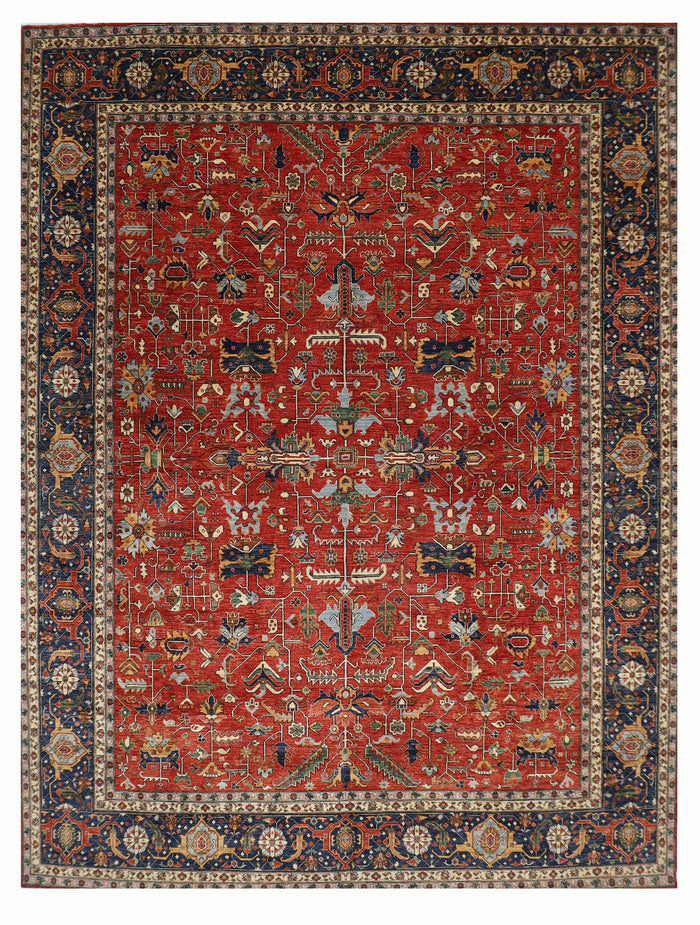 358 x 463 cm | Large Serapi Red Area Rug Afghan Hand Knotted Veg Dye Wool carpet