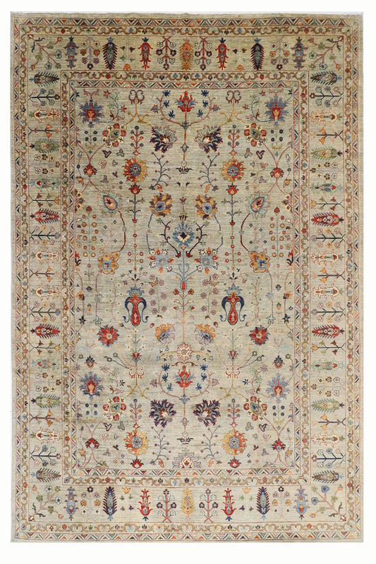 270 x 363 cm | Sultani Gray Oriental Area Rug Afghan Hand Knotted Veg Dye Wool carpet