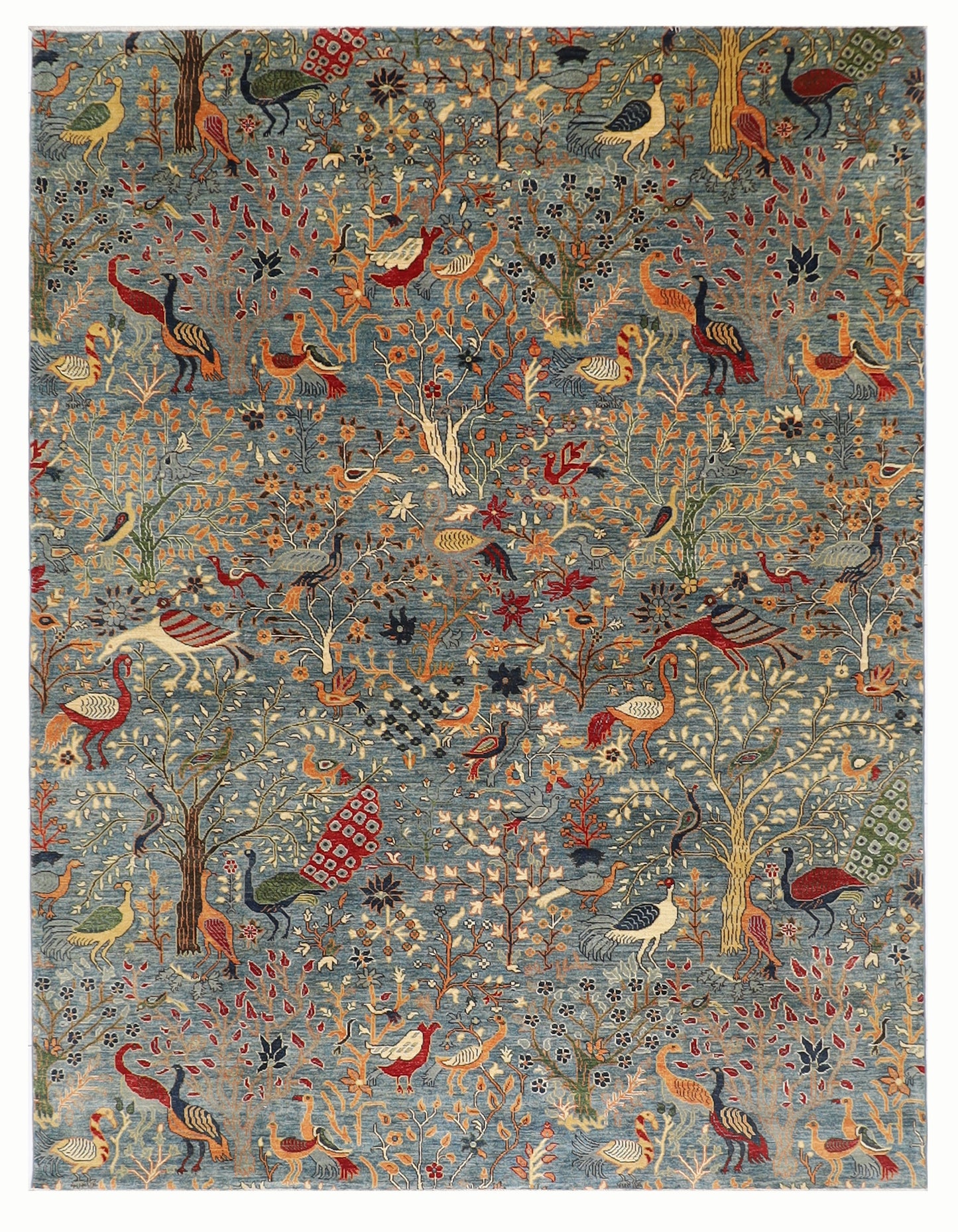 252 x 293 cm | Oriental Birds Blue Area Rug Afghan Hand Knotted Veg Dye Wool carpet