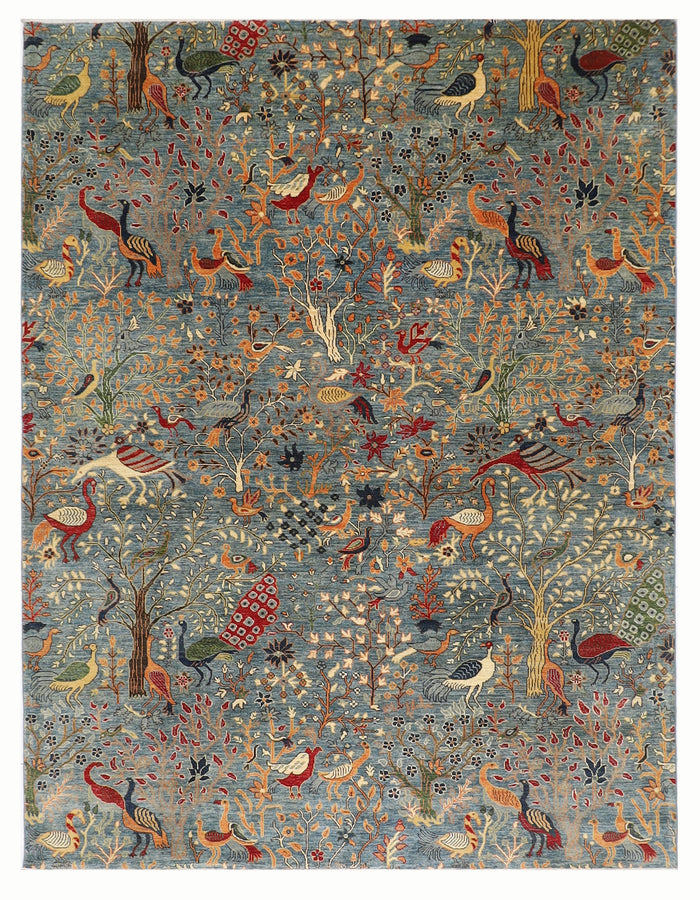 252 x 293 cm | Oriental Birds Blue Area Rug Afghan Hand Knotted Veg Dye Wool carpet