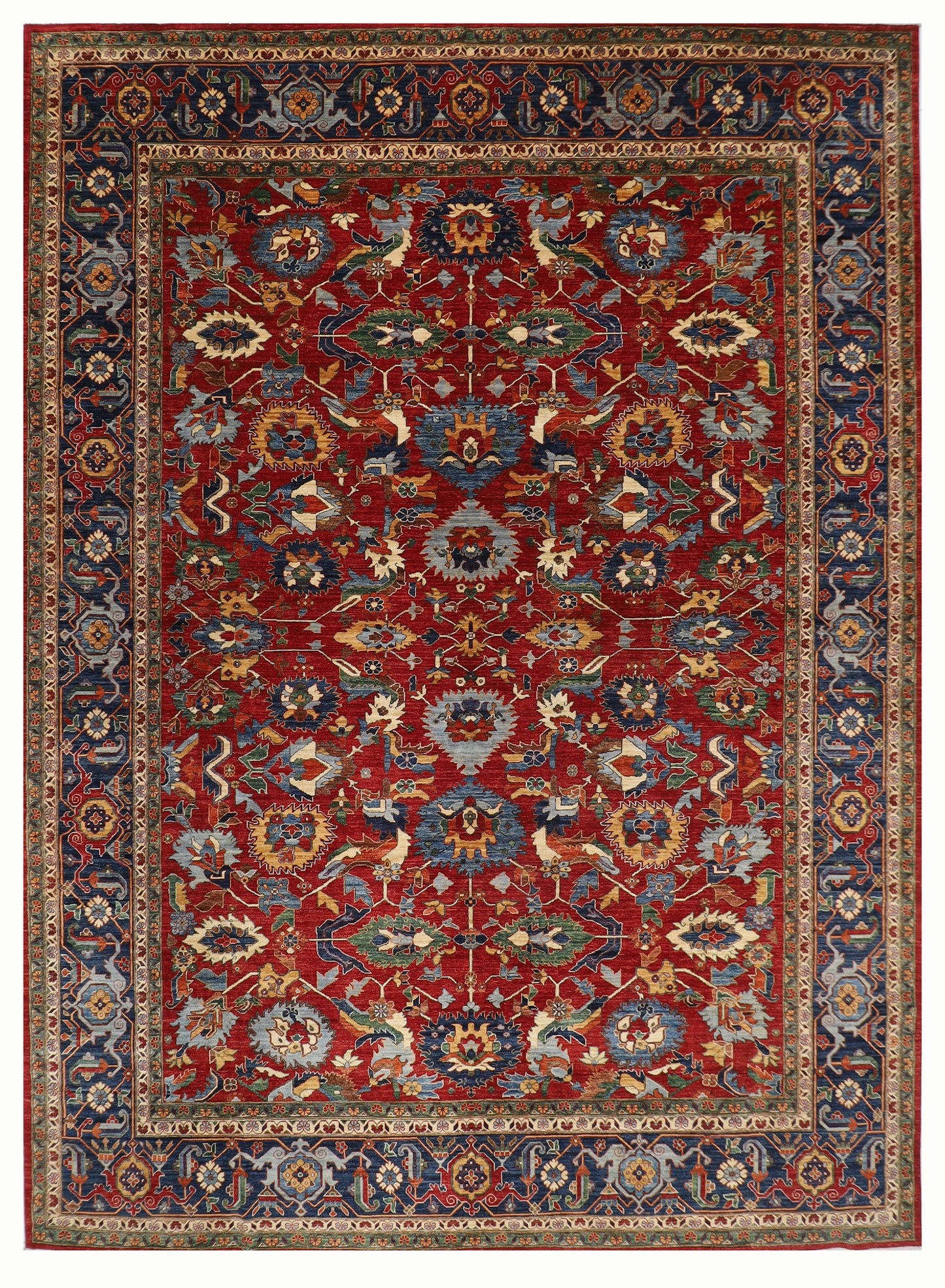 360 x 454 cm | Serapi Large Red Area Rug Afghan Hand Knotted Veg Dye Wool carpet