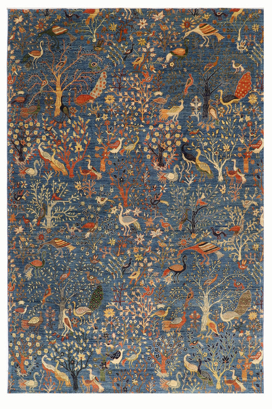 269 x 364 cm | Oriental Birds Blue Area Rug Afghan Hand Knotted Veg Dye Wool carpet
