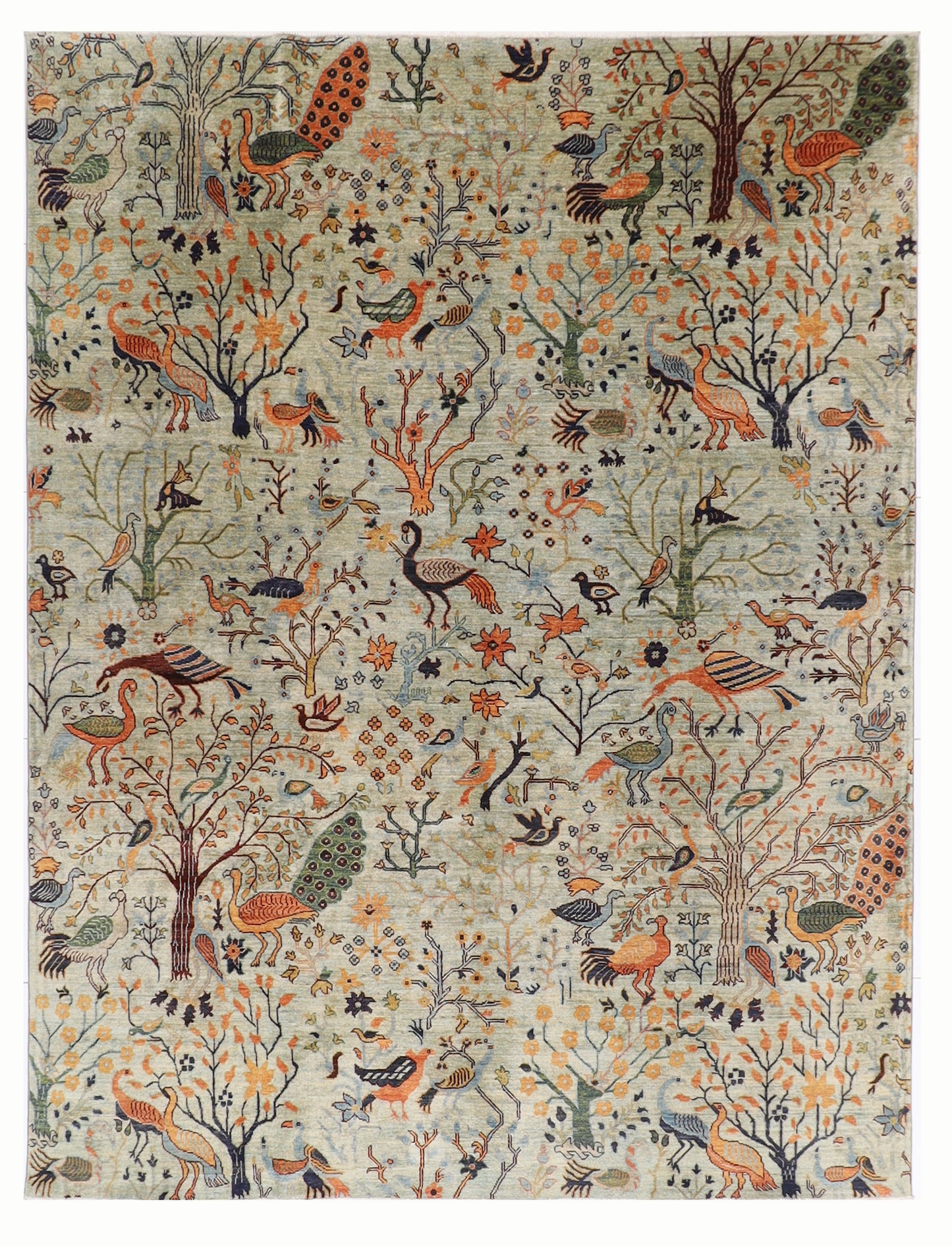 246 x 286 cm | Oriental Birds Gray Area Rug Afghan Hand Knotted Veg Dye Wool carpet