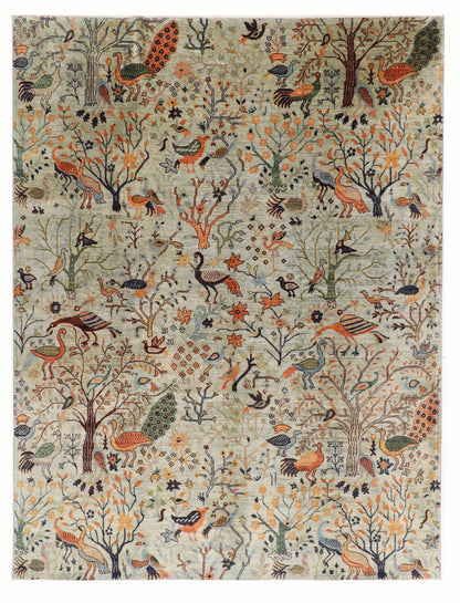 246 x 286 cm | Oriental Birds Gray Area Rug Afghan Hand Knotted Veg Dye Wool carpet