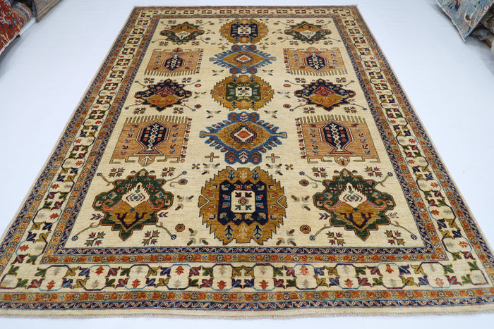 250 x 305 cm | Tribal Waziri Beige Area Rug Afghan Hand Knotted veg Dye Wool carpet