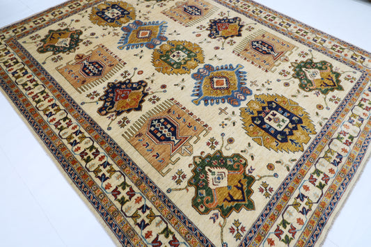 250 x 305 cm | Tribal Waziri Beige Area Rug Afghan Hand Knotted veg Dye Wool carpet