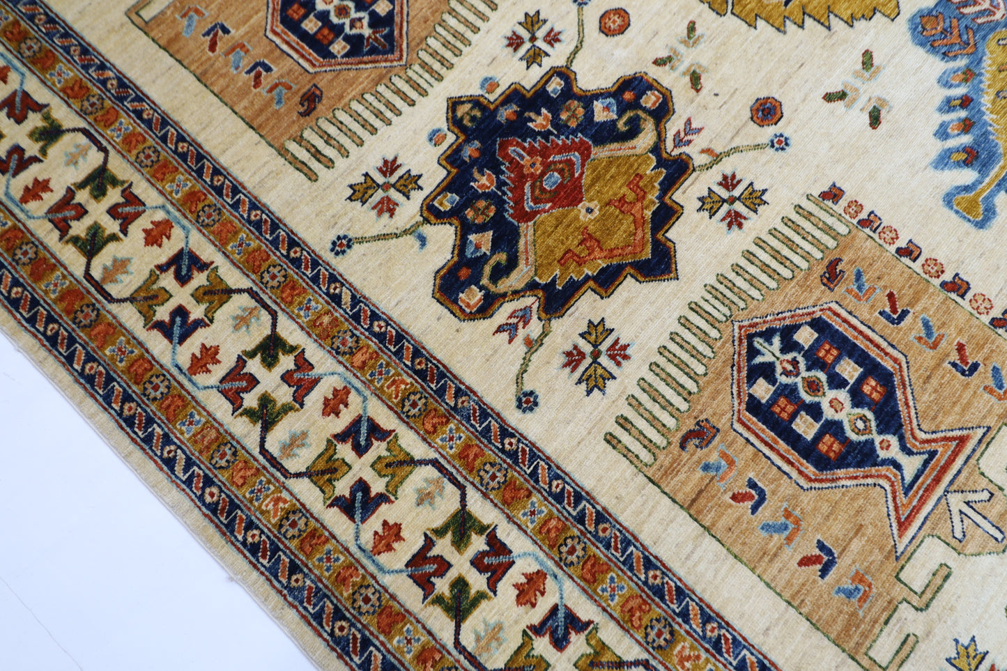 250 x 305 cm | Tribal Waziri Beige Area Rug Afghan Hand Knotted veg Dye Wool carpet