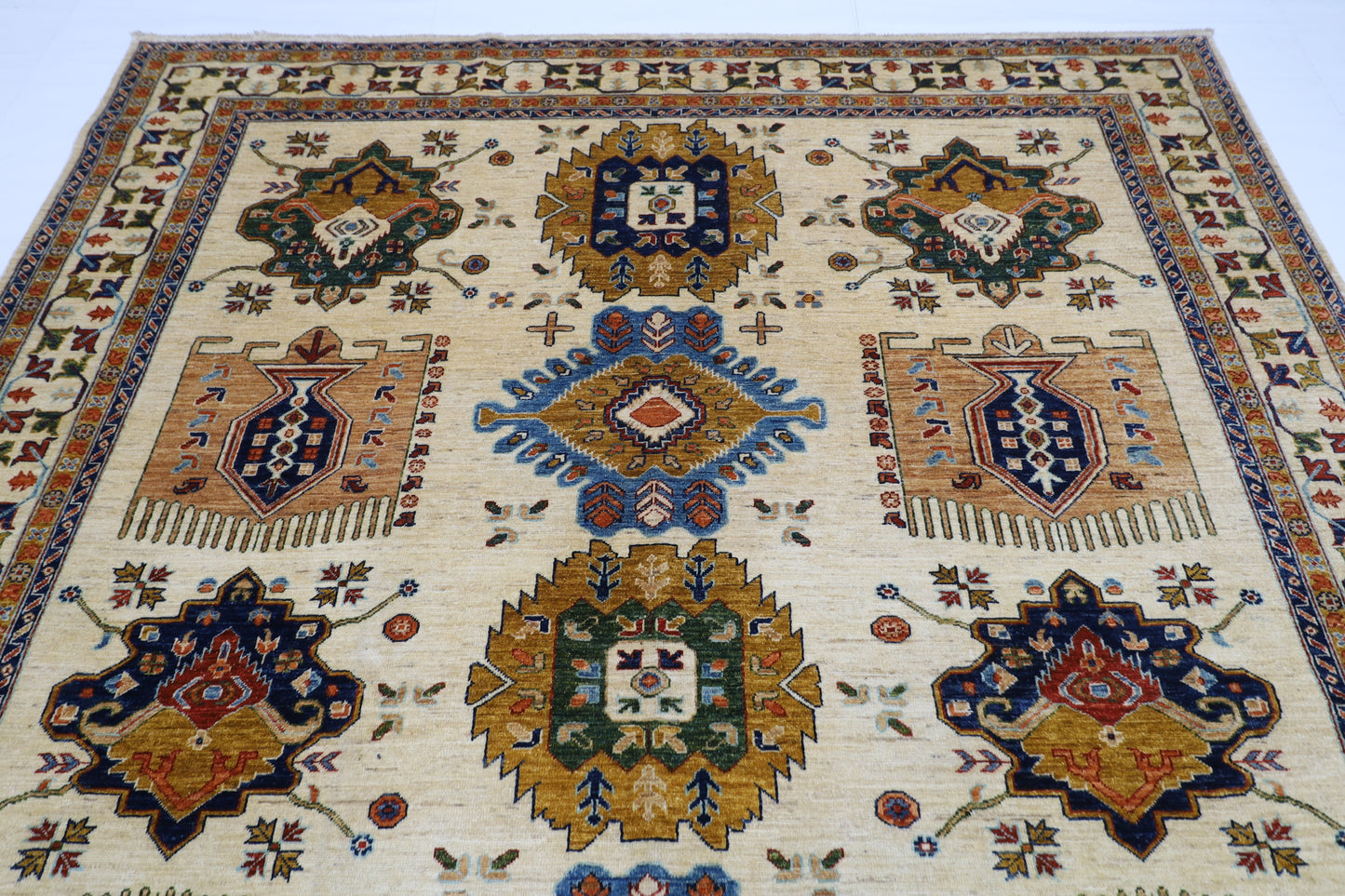 250 x 305 cm | Tribal Waziri Beige Area Rug Afghan Hand Knotted veg Dye Wool carpet