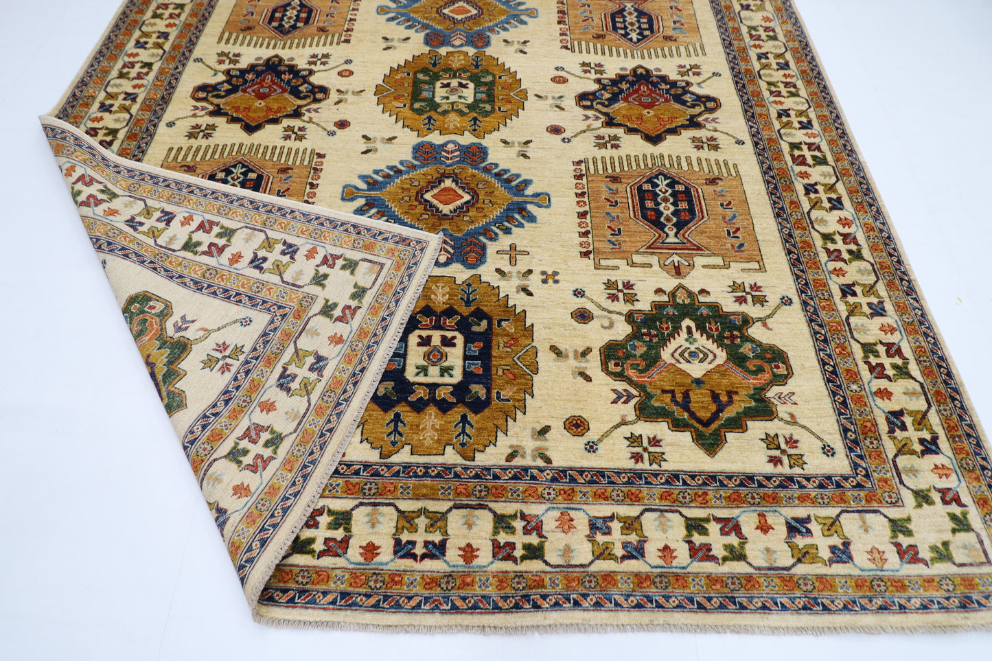 250 x 305 cm | Tribal Waziri Beige Area Rug Afghan Hand Knotted veg Dye Wool carpet