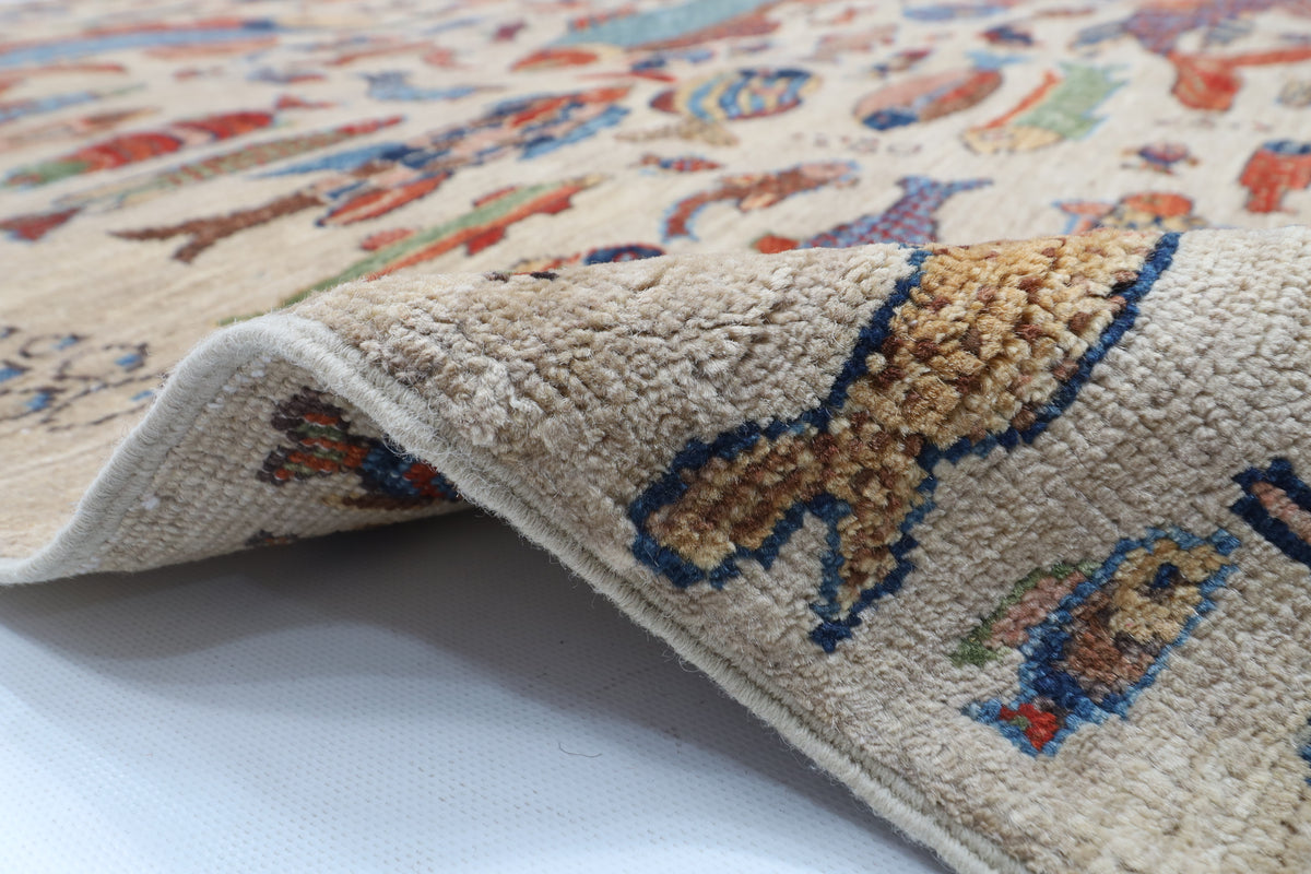 124 x 182 cm | Fish Design Hand Knotted Veg Dye Wool Afghan Carpet