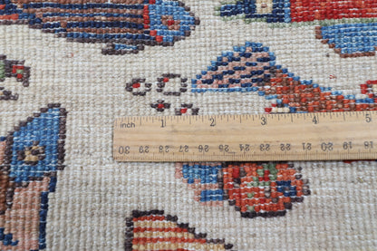 124 x 182 cm | Fish Design Hand Knotted Veg Dye Wool Afghan Carpet