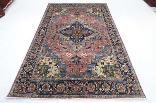 184 x 269 cm | Heriz Design Hand Knotted Veg Dye Wool Afghan Carpet