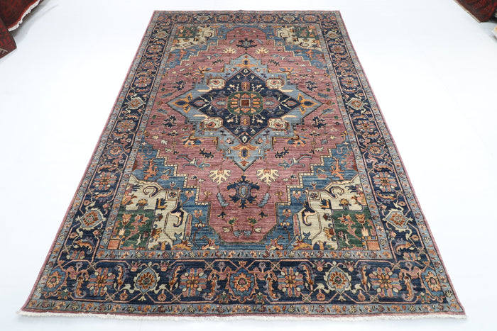 184 x 269 cm | Heriz Design Hand Knotted Veg Dye Wool Afghan Carpet