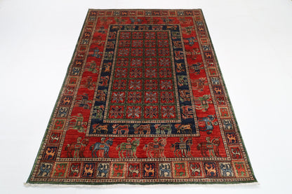 153 x 208 cm | Animal Red Design Hand Knotted Veg Dye Wool Afghan Carpet