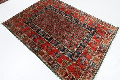 153 x 208 cm | Animal Red Design Hand Knotted Veg Dye Wool Afghan Carpet