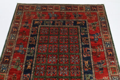 153 x 208 cm | Animal Red Design Hand Knotted Veg Dye Wool Afghan Carpet