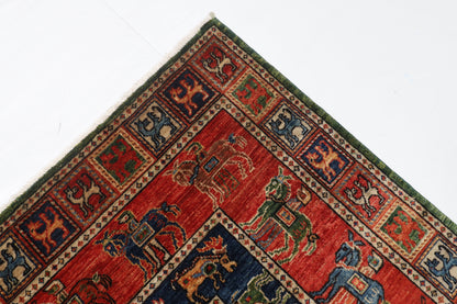 153 x 208 cm | Animal Red Design Hand Knotted Veg Dye Wool Afghan Carpet
