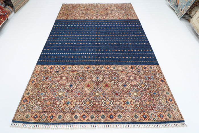 203 x 302 cm | Oriental Khorjun Blue Area Rug Afghan Hand Knotted Veg Dye Wool carpet