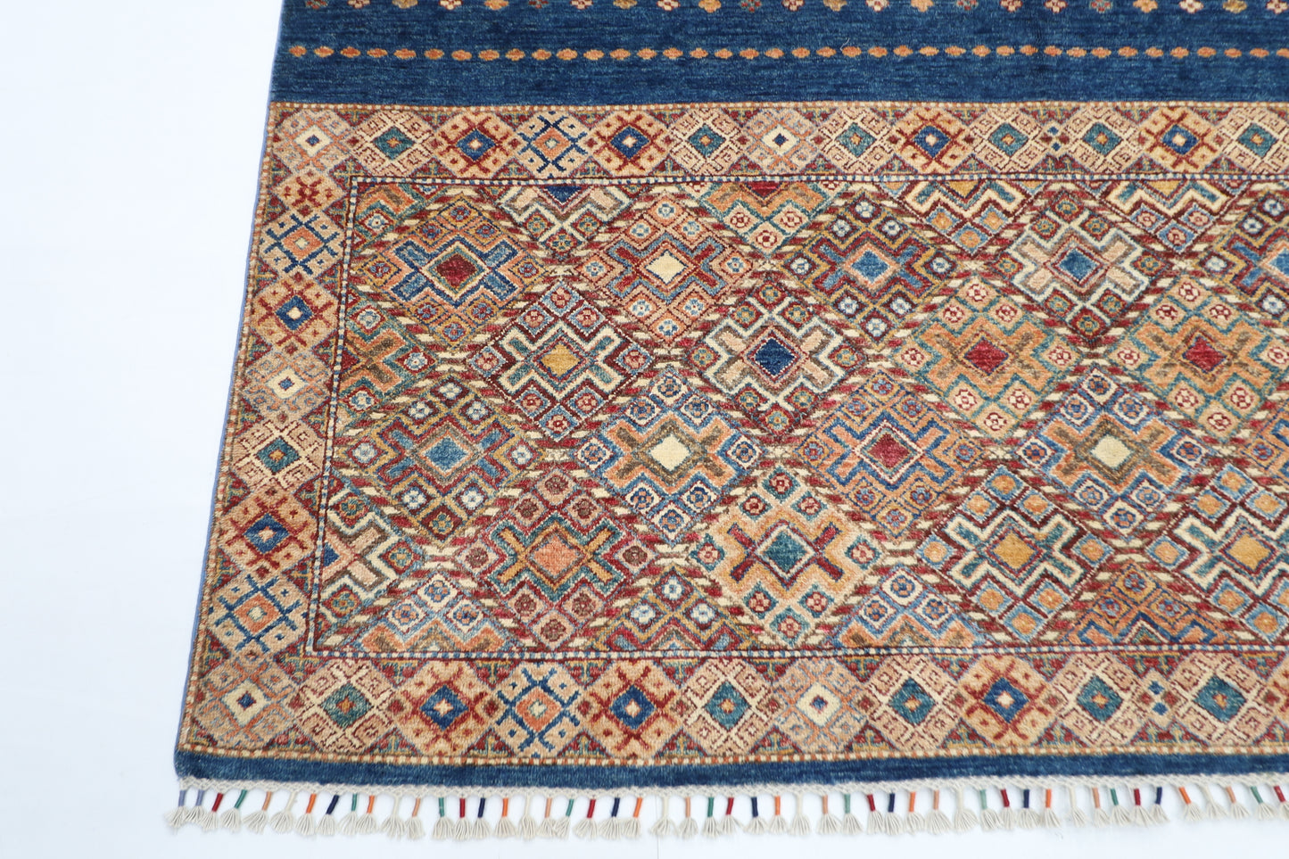 203 x 302 cm | Oriental Khorjun Blue Area Rug Afghan Hand Knotted Veg Dye Wool carpet