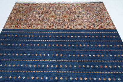 203 x 302 cm | Oriental Khorjun Blue Area Rug Afghan Hand Knotted Veg Dye Wool carpet