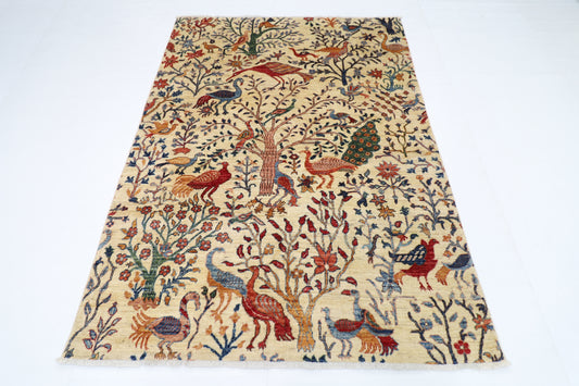 148 x 200 cm | Birds Afghan Tribal Hand Knotted Veg Dye Wool carpet