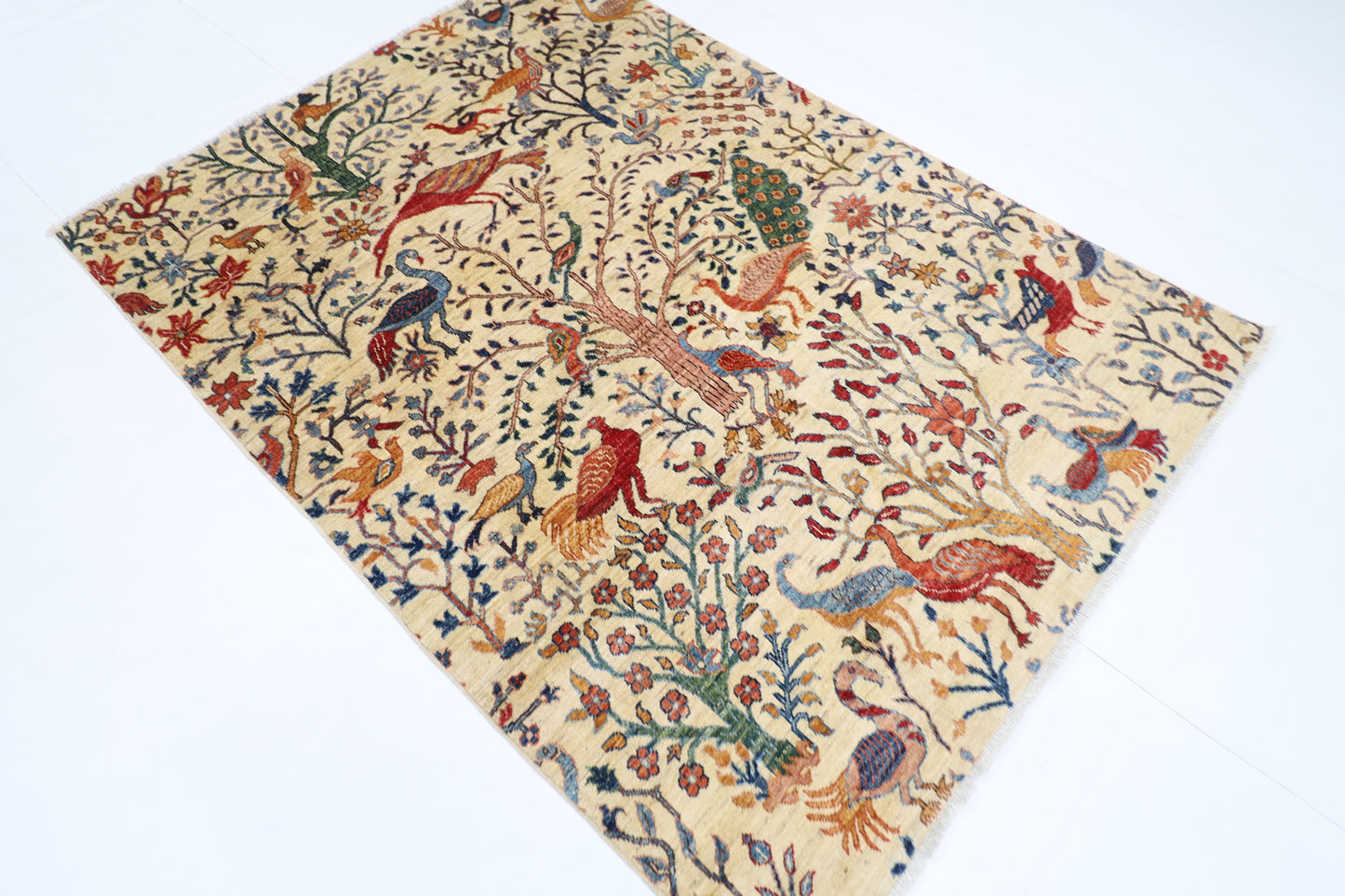 148 x 200 cm | Birds Afghan Tribal Hand Knotted Veg Dye Wool carpet